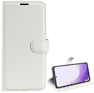 Tok álló, bőr hatású (FLIP, oldalra nyíló, asztali tartó funkció, prémium) FEHÉR - Samsung Galaxy S23