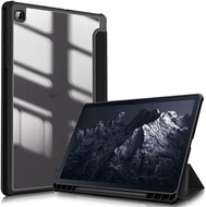 Tok álló, bőr hatású (FLIP, átlátszó hátlap, oldalra nyíló, TRIFOLD asztali tartó funkció, S Pen tartó) FEKETE - Samsung Galaxy Tab S6 Lite