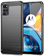 Szilikon telefonvédő (közepesen ütésálló, légpárnás sarok, szálcsiszolt, karbon minta) FEKETE Motorola Moto E32 (XT2227)Motorola Moto E32s (XT2229)Motorola Moto G22 (XT2231)