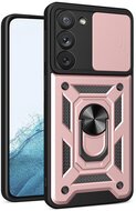 Defender műanyag telefonvédő (közepesen ütésálló, szilikon belső, telefontartó gyűrű, kamera védelem) ROZÉARANY Samsung Galaxy S23 (SM-S911)