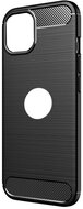 Szilikon telefonvédő (közepesen ütésálló, légpárnás sarok, szálcsiszolt, karbon minta, logó kivágás) FEKETE - Apple iPhone 12 / Apple iPhone 12 Pro