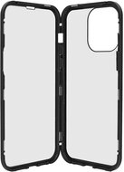 Alumínium telefonvédő (360°-os védelem, mágneses, közepesen ütésálló, edzett üveg előlap, hátlap, 9H) FEKETE - Apple iPhone 14 Pro Max