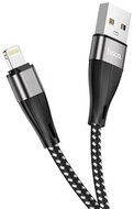 HOCO X57 adatkábel és töltő (USB - lightning 8pin, 2.4A, 100cm, törésgátló, cipőfűző minta) FEKETE