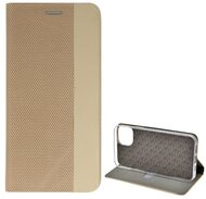 Tok álló, bőr hatású (FLIP, oldalra nyíló, asztali tartó funkció, textil minta) ARANY - Apple iPhone 14 Pro Max