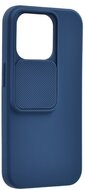 Szilikon telefonvédő (matt, mikrofiber plüss belső, kamera védelem) SÖTÉTKÉK - Apple iPhone 14 Pro