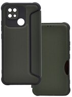Tok álló, bőr hatású (FLIP, oldalra nyíló, légpárnás sarok, kamera védelem, karbon minta) SÖTÉTZÖLD - Xiaomi Redmi 10C