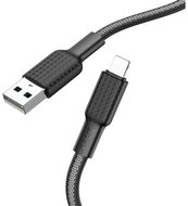 HOCO X69 adatkábel és töltő (USB - lightning 8pin, 2.4A, 100cm, törésgátló, cipőfűző minta) FEKETE / FEHÉR