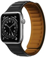 Pótszíj (egyedi méret, szilikon, bőr hatású, 3D minta, mágneses zár) FEKETE Apple Watch Series 7 45mm Apple Watch Series 8 45mm