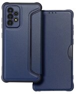 Tok álló, bőr hatású (FLIP, oldalra nyíló, légpárnás sarok, kamera védelem, karbon minta) SÖTÉTKÉK - Samsung Galaxy A53 (SM-A536) 5G