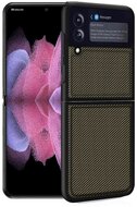 Műanyag telefonvédő (közepesen ütésálló, bőr hatású hátlap, karbon minta) ARANY - Samsung Galaxy Z Flip 4 (SM-F721)