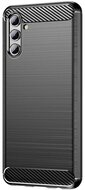 Szilikon telefonvédő (közepesen ütésálló, légpárnás sarok, szálcsiszolt, karbon minta) FEKETE Samsung Galaxy A04s (SM-A047F) Samsung Galaxy A13 5G (SM-A136)