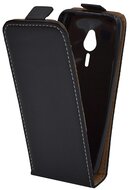 Tok álló, bőr hatású (FLIP, lefelé nyíló, szilikon tartó) FEKETE - Nokia 230