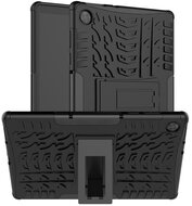 Defender műanyag telefonvédő (közepesen ütésálló, szilikon belső, kitámasztó, autógumi minta) FEKETE - Lenovo Tab M10 HD (TB-X306F)