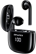 AWEI T28P bluetooth fülhallgató SZTEREO (v5.0, TWS, aktív zajszűrő, vízálló, LED kijelző + töltőtok) FEKETE