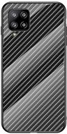 Telefonvédő szilikon keret (BUMPER, edzett üveg hátlap, karbon minta) FEKETE Samsung Galaxy A42 5G (SM-A425F)