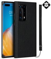 Szilikon telefonvédő (valódi bőr bevonat) FEKETE Huawei P40 Pro+ 5G