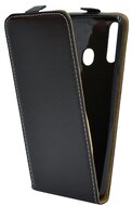 Tok álló, bőr hatású (FLIP, lefelé nyíló, szilikon tartó) FEKETE - Samsung Galaxy A20s (SM-A207F)