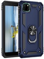 Defender műanyag telefonvédő (közepesen ütésálló, szilikon belső, telefontartó gyűrű, beépített fémlemez) SÖTÉTKÉK - Honor 9S / Huawei Y5p