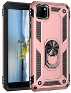 Defender műanyag telefonvédő (közepesen ütésálló, szilikon belső, telefontartó gyűrű, beépített fémlemez) ROZÉARANY - Honor 9S / Huawei Y5p