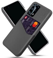 Műanyag telefonvédő (közepesen ütésálló, bankkártya tartó, textil bevonat, bőr hatású hátlap) SZÜRKE Huawei P40