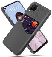 Műanyag telefonvédő (közepesen ütésálló, bankkártya tartó, textil bevonat, bőr hatású hátlap) SZÜRKE Huawei P40 Lite 4G / Nova 6 SE