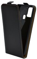 Tok álló, bőr hatású (FLIP, lefelé nyíló, szilikon tartó) FEKETE Samsung Galaxy M31 (SM-M315F)