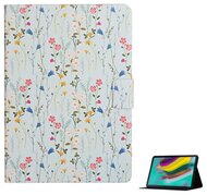 Tok álló, bőr hatású (FLIP, oldalra nyíló, asztali tartó funkció, színes virág minta) VILÁGOSZÖLD Samsung Galaxy Tab S6 Lite