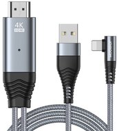 JOYROOM adatkábel és töltő (HDMI - lightning 8pin, + USB töltés, 4K minőség, 60 Hz, 300cm) SZÜRKE