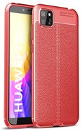 Szilikon telefonvédő (közepesen ütésálló, bőr hatású, varrás minta) PIROS Honor 9S Huawei Y5p