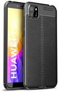 Szilikon telefonvédő (közepesen ütésálló, bőr hatású, varrás minta) FEKETE Honor 9S Huawei Y5p