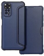 Tok álló, bőr hatású (FLIP, oldalra nyíló, légpárnás sarok, kamera védelem, karbon minta) SÖTÉTKÉK - Xiaomi Redmi Note 11 4G (Redmi Note 11S)