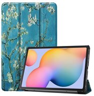 Tok álló, bőr hatású (aktív FLIP, oldalra nyíló, TRIFOLD asztali tartó funkció, virág minta) KÉK - Samsung Galaxy Tab S6 Lite 10.4 LTE (SM-P615) 2020, Samsung Galaxy Tab S6 Lite 10.4 LTE (SM-P619) 2022, Samsung Galaxy Tab S6 Lite 10.4 WIFI (SM-P610) 2020,
