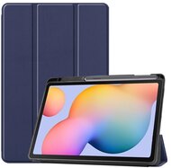 Tok álló, bőr hatású (aktív FLIP, oldalra nyíló, TRIFOLD asztali tartó funkció, S Pen tartó) SÖTÉTKÉK - Samsung Galaxy Tab S6 Lite 10.4 LTE (SM-P615) 2020, Samsung Galaxy Tab S6 Lite 10.4 LTE (SM-P619) 2022, Samsung Galaxy Tab S6 Lite 10.4 WIFI (SM-P610) 