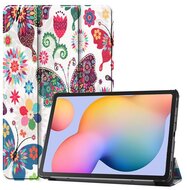 Tok álló, bőr hatású (aktív FLIP, oldalra nyíló, TRIFOLD asztali tartó, pillangó, virág minta) FEHÉR - Samsung Galaxy Tab S6 Lite 10.4 LTE (SM-P615) 2020, Samsung Galaxy Tab S6 Lite 10.4 LTE (SM-P619) 2022, Samsung Galaxy Tab S6 Lite 10.4 WIFI (SM-P610) 2