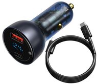 BASEUS autós töltő USB / Type-C aljzat (20V / 3.25A, 65W, PD gyorstöltés támogatás, QC 3.0 + Type-C kábel) SÖTÉTKÉK