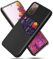 Műanyag telefonvédő (közepesen ütésálló, bankkártya tartó, textil bevonat, bőr hatású hátlap) FEKETE - Samsung Galaxy S20 FE (SM-G780)