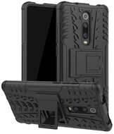 Defender műanyag telefonvédő (közepesen ütésálló, szilikon belső, kitámasztó, autógumi minta) FEKETE - Xiaomi Redmi K30 / K30 5G