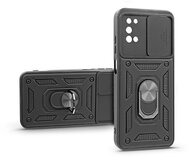 Haffner PT-6760 A025F Galaxy A02S/A03S ütésálló fekete műanyag hátlap gyűrűvel és kameravédővel