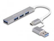 Delock 4 portos vékony USB Hub USB Type-C vagy USB A-típusú - 3 x USB 2.0 Type-A csatlakozóhüvely + 1 x USB 5 Gbps Type-A csatlakozóhüvely
