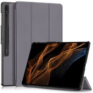 Tok álló, bőr hatású (aktív FLIP, oldalra nyíló, TRIFOLD asztali tartó funkció, S Pen tartó) SZÜRKE - Samsung Galaxy Tab S9 Ultra LTE (SM-X916),Samsung Galaxy Tab S9 Ultra WIFI (SM-X910)