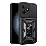 Defender műanyag telefonvédő (közepesen ütésálló, szilikon belső, telefontartó gyűrű, kamera védelem) FEKETE - Realme C53