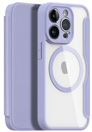 DUX DUCIS SKIN X PRO tok álló, bőr hatású (FLIP, oldalra nyíló, vezeték nélküli töltés, Magsafe) LILA - Apple iPhone 15 Pro