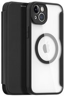 DUX DUCIS SKIN X PRO tok álló, bőr hatású (FLIP, oldalra nyíló, vezeték nélküli töltés, Magsafe) FEKETE - Apple iPhone 15 Plus