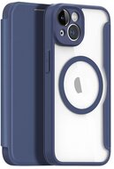 DUX DUCIS SKIN X PRO tok álló, bőr hatású (FLIP, oldalra nyíló, vezeték nélküli töltés, Magsafe) SÖTÉTKÉK - Apple iPhone 15