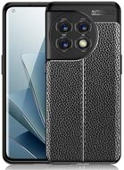 Szilikon telefonvédő (közepesen ütésálló, bőr hatású, varrás minta) FEKETE - OnePlus 11 5G