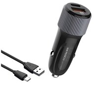 LDNIO autós töltő USB / Type-C aljzat (5V / 2.4A, 36W, PD gyorstöltés támogatás + USB - Type-C kábel) FEKETE