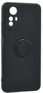 Szilikon telefonvédő (telefontartó gyűrű, mikrofiber plüss belső, beépített fémlemez, kamera védelem) FEKETE - Xiaomi Redmi Note 12S
