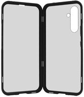 Alumínium telefonvédő (360°-os védelem, mágneses, közepesen ütésálló, edzett üveg előlap, hátlap, 9H) FEKETE - Samsung Galaxy A54 5G (SM-A546)