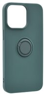 Szilikon telefonvédő (telefontartó gyűrű, mikrofiber plüss belső, beépített fémlemez, kamera védelem) SÖTÉTZÖLD - Apple iPhone 15 Pro Max