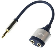 Logilink Audiokábel, 3,5 mm-es 3-Pin/M - 2x3,5 mm/F, fém, fekete/kék, 0,18 m